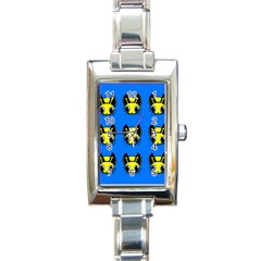 Yellow And Blue Firefies Rectangle Italian Charm Watch