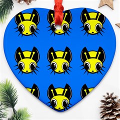 Yellow And Blue Firefies Ornament (heart)  by Valentinaart