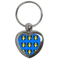 Yellow And Blue Firefies Key Chains (heart)  by Valentinaart