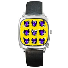 Blue And Yellow Fireflies Square Metal Watch