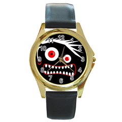 Crazy Monster Round Gold Metal Watch by Valentinaart