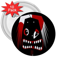 Zombie Face 3  Buttons (10 Pack) 