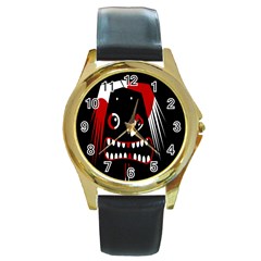 Zombie Face Round Gold Metal Watch