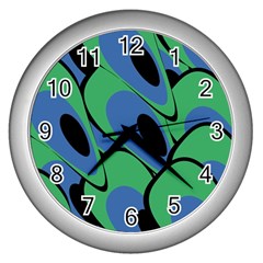 Peacock Pattern Wall Clocks (silver)  by Valentinaart