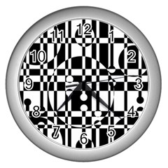 Black and white pattern Wall Clocks (Silver) 