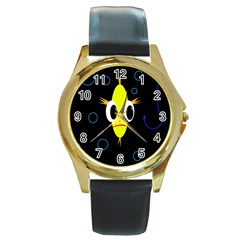 Yellow Fish Round Gold Metal Watch