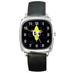 Yellow Fish Square Metal Watch by Valentinaart