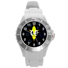 Yellow Fish Round Plastic Sport Watch (l) by Valentinaart