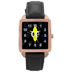 Yellow Fish Rose Gold Leather Watch  by Valentinaart