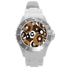 Brown Pattern Round Plastic Sport Watch (l) by Valentinaart