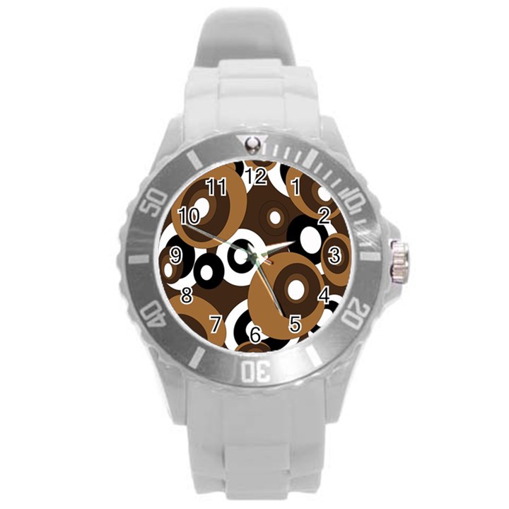 Brown pattern Round Plastic Sport Watch (L)