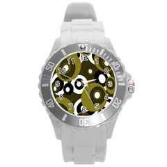 Green Pattern Round Plastic Sport Watch (l) by Valentinaart