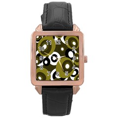 Green Pattern Rose Gold Leather Watch  by Valentinaart