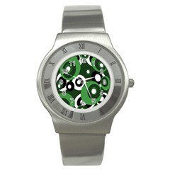 Green Pattern Stainless Steel Watch by Valentinaart