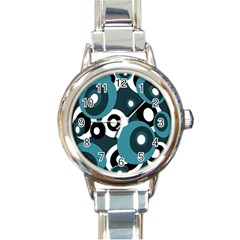 Blue Pattern Round Italian Charm Watch by Valentinaart