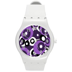 Purple Pattern Round Plastic Sport Watch (m) by Valentinaart