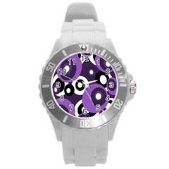 Purple Pattern Round Plastic Sport Watch (l) by Valentinaart