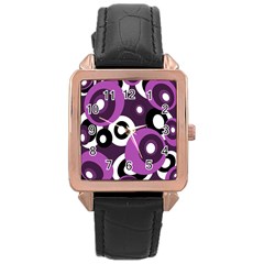 Purple Pattern Rose Gold Leather Watch  by Valentinaart