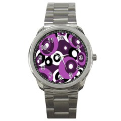 Purple Pattern Sport Metal Watch by Valentinaart