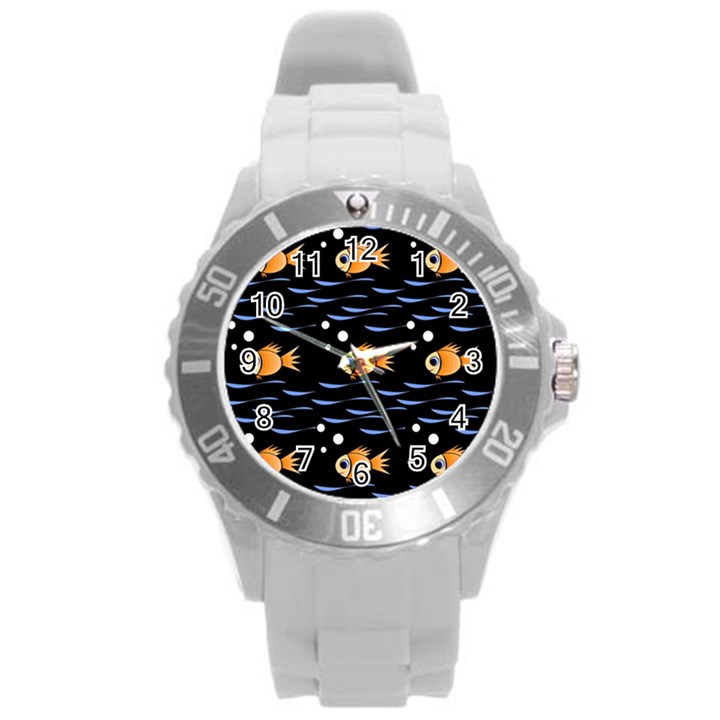 Fish pattern Round Plastic Sport Watch (L)