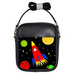 Spaceship Girls Sling Bags by Valentinaart