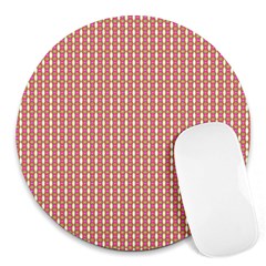 Mod Pink Green Pattern Round Mousepads by BrightVibesDesign