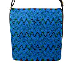 Blue Wavy Squiggles Flap Messenger Bag (l) 