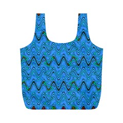 Blue Wavy Squiggles Full Print Recycle Bags (m)  by BrightVibesDesign