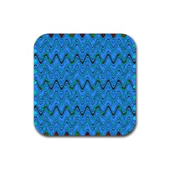 Blue Wavy Squiggles Rubber Coaster (square) 