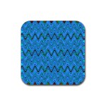 Blue Wavy Squiggles Rubber Coaster (Square)  Front