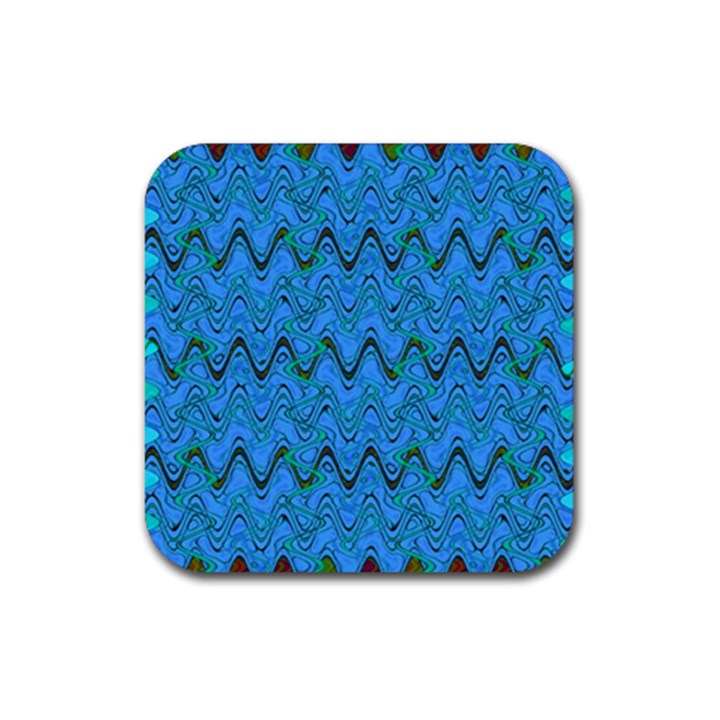 Blue Wavy Squiggles Rubber Coaster (Square) 