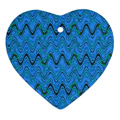 Blue Wavy Squiggles Heart Ornament (2 Sides) by BrightVibesDesign