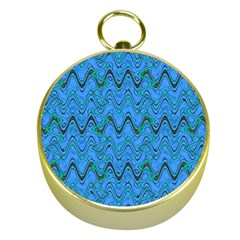 Blue Wavy Squiggles Gold Compasses by BrightVibesDesign