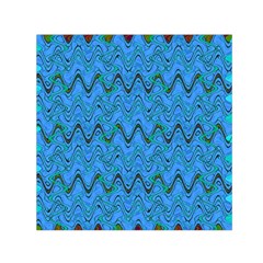 Blue Wavy Squiggles Small Satin Scarf (square)  by BrightVibesDesign