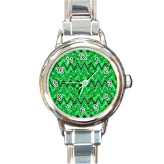 Green Wavy Squiggles Round Italian Charm Watch by BrightVibesDesign