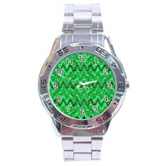 Green Wavy Squiggles Stainless Steel Analogue Watch