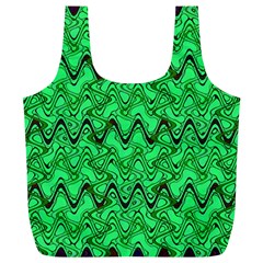 Green Wavy Squiggles Full Print Recycle Bags (l) 