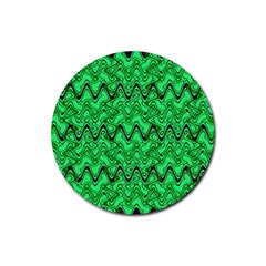 Green Wavy Squiggles Rubber Coaster (round) 