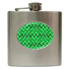 Green Wavy Squiggles Hip Flask (6 Oz) by BrightVibesDesign