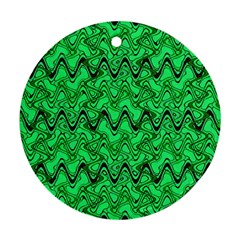 Green Wavy Squiggles Round Ornament (two Sides)  by BrightVibesDesign