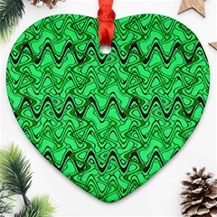 Green Wavy Squiggles Heart Ornament (2 Sides) by BrightVibesDesign