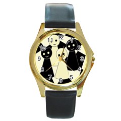 Chess Pieces Round Gold Metal Watch by Valentinaart