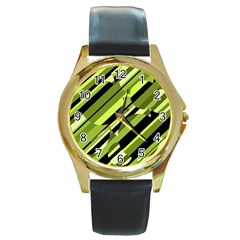 Green pattern Round Gold Metal Watch