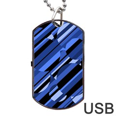 Blue Pattern Dog Tag Usb Flash (one Side) by Valentinaart