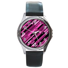 Magenta Pattern Round Metal Watch by Valentinaart