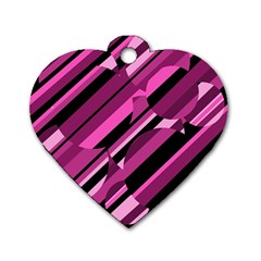 Magenta Pattern Dog Tag Heart (one Side) by Valentinaart