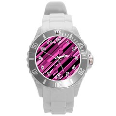 Magenta Pattern Round Plastic Sport Watch (l) by Valentinaart