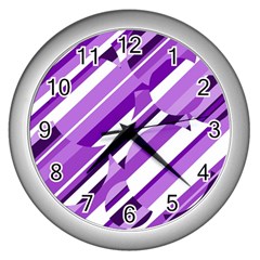 Purple Pattern Wall Clocks (silver)  by Valentinaart