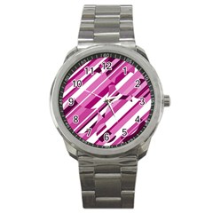 Magenta Pattern Sport Metal Watch by Valentinaart