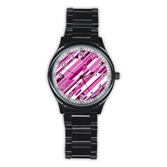 Magenta Pattern Stainless Steel Round Watch by Valentinaart